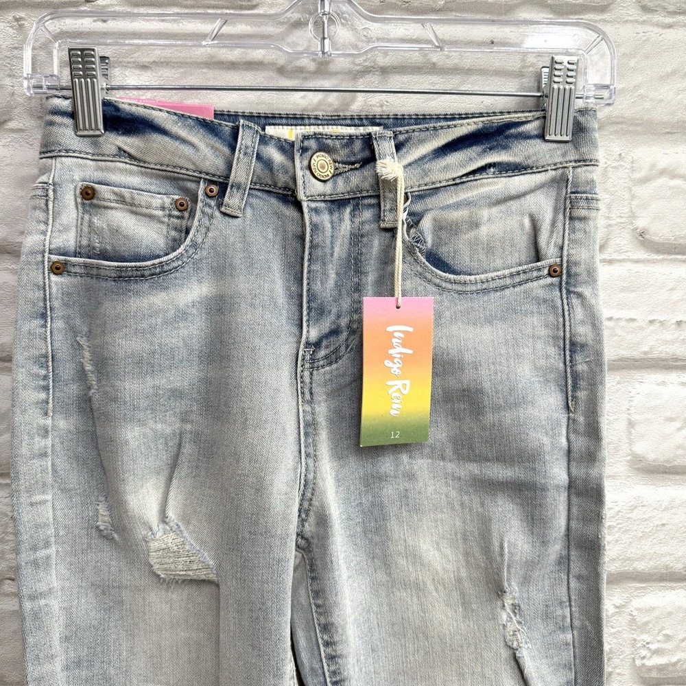 INDIGO REIN Tween Girls Sz 12 Light Wash Blue Jean Pants Distressed Frayed Jeans